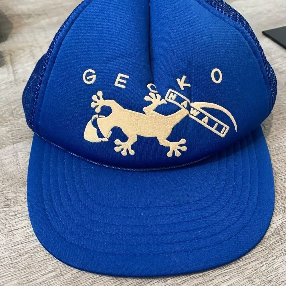 Vintage Blue Gecko Hawaii Rope Baseball Hat SnapBack Novelty Puff Lizard